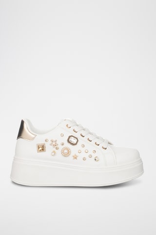 Zapatillas de piel con plataforma - Blanco