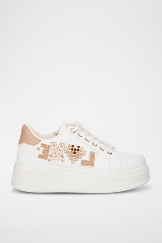 Zapatillas de piel con plataforma - Beige