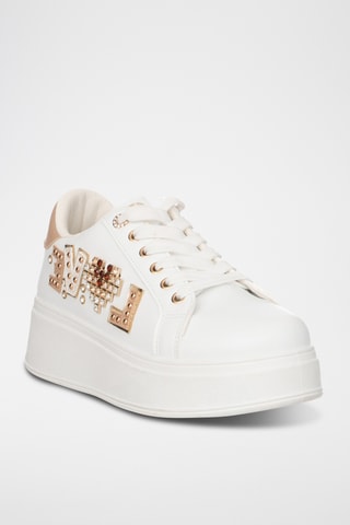 Zapatillas de piel con plataforma - Beige
