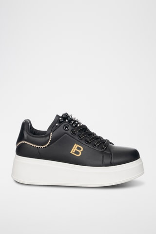 Zapatillas de piel con plataforma - Negro