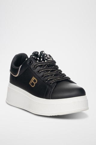 Zapatillas de piel con plataforma - Negro