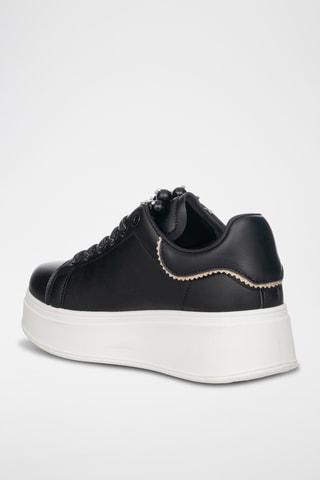 Zapatillas de piel con plataforma - Negro