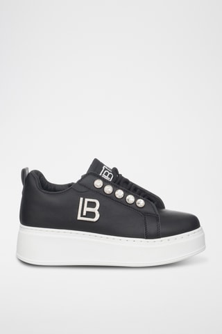 Zapatillas de piel con plataforma - Negro
