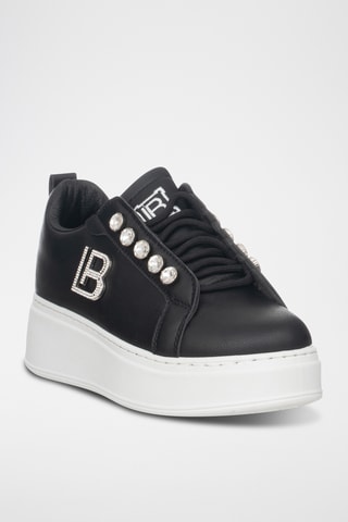 Zapatillas de piel con plataforma - Negro