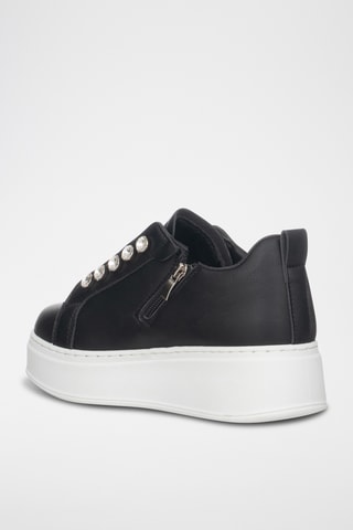 Zapatillas de piel con plataforma - Negro