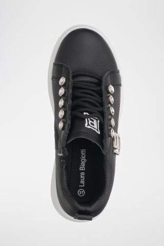 Zapatillas de piel con plataforma - Negro
