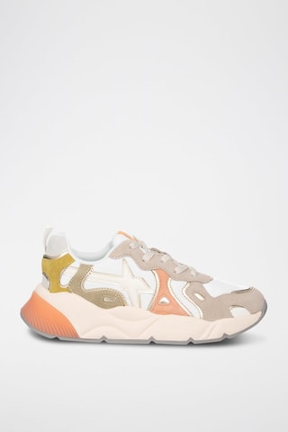 Zapatillas de nobuk - Blanco, beige y rosa