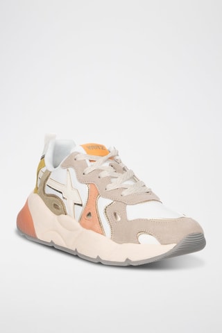 Zapatillas de nobuk - Blanco, beige y rosa