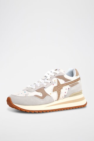 Zapatillas de nobuk - Blanco, beige y gris