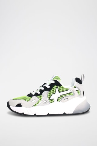 Nubuck Sneakers - Wit, groen, oranje en zilverkleurig