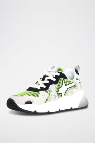 Nubuck Sneakers - Wit, groen, oranje en zilverkleurig