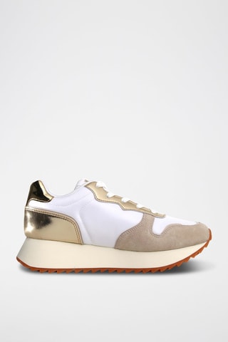 Zapatillas de piel con plataforma - Beige