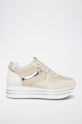 Zapatillas con plataforma - Blanco, beige y plateado