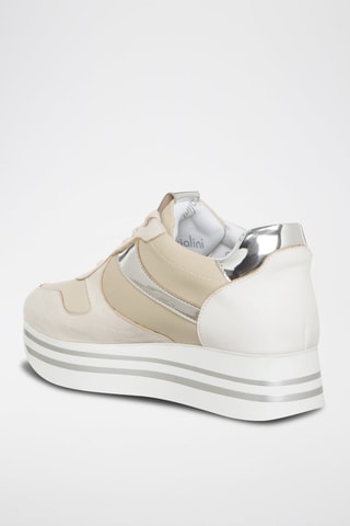 Zapatillas con plataforma - Blanco, beige y plateado