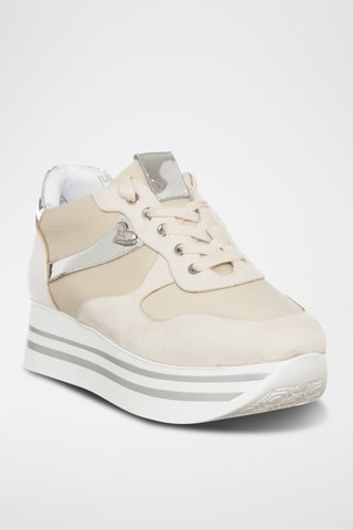 Zapatillas con plataforma - Blanco, beige y plateado