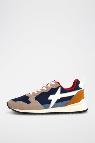 Zapatillas de nobuk - Blanco, beige y azul