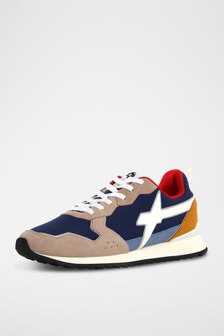 Zapatillas de nobuk - Blanco, beige y azul
