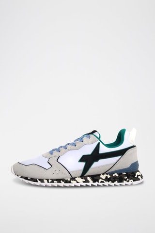 Zapatillas de nobuk - Blanco, negro, verde y gris