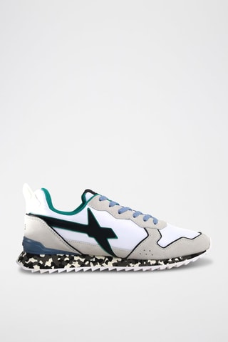 Zapatillas de nobuk - Blanco, negro, verde y gris