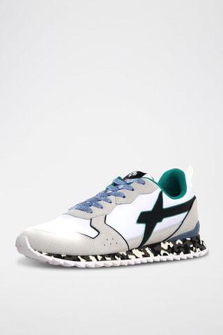 Zapatillas de nobuk - Blanco, negro, verde y gris