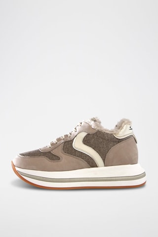 Zapatillas de piel y lana forradas - Beige y gris
