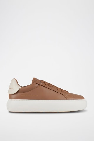 Zapatillas de piel con plataforma - Blanco y beige