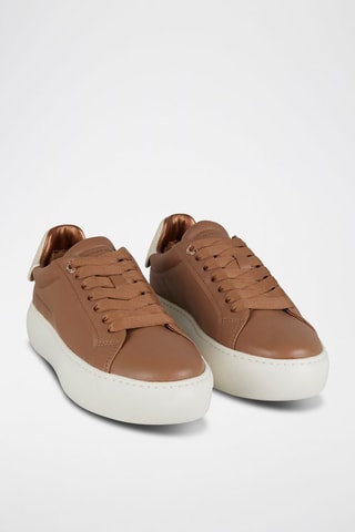 Zapatillas de piel con plataforma - Blanco y beige
