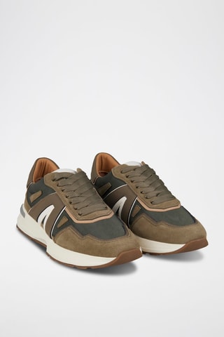 Zapatillas de piel - Blanco, verde y marrón