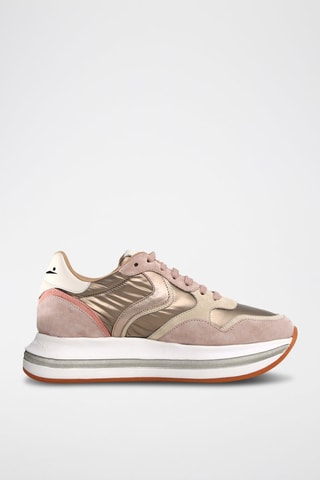 Zapatillas de piel Melany - Blanco, marrón y rosa