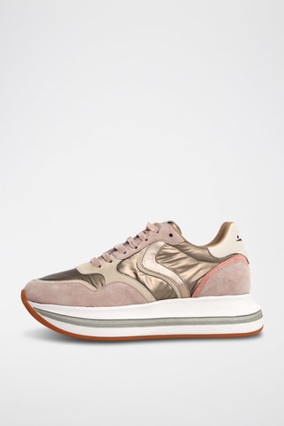 Zapatillas de piel Melany - Blanco, marrón y rosa