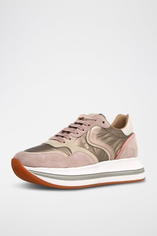 Zapatillas de piel Melany - Blanco, marrón y rosa