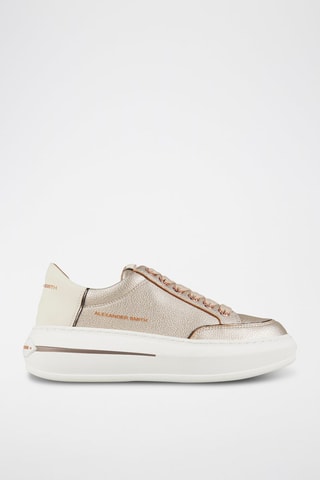 Zapatillas de piel con plataforma - Marrón y dorado