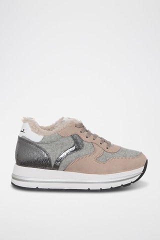 Zapatillas de piel forradas - Beige y gris