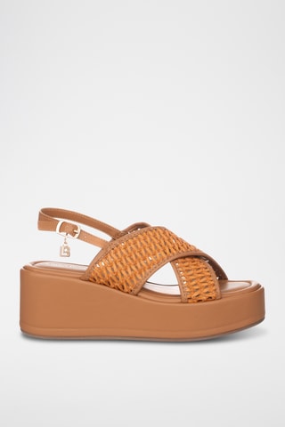 Sandalias de piel de cuña - Camel