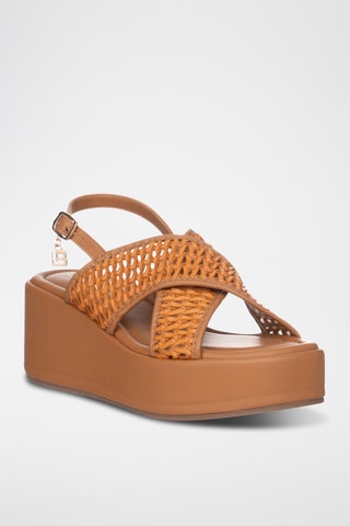 Sandalias de piel de cuña - Camel