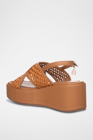 Sandalias de piel de cuña - Camel