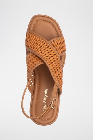 Sandalias de piel de cuña - Camel