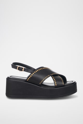 Sandalias de piel de cuña - Negro