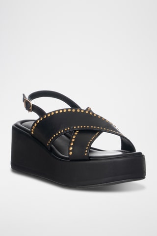 Sandalias de piel de cuña - Negro