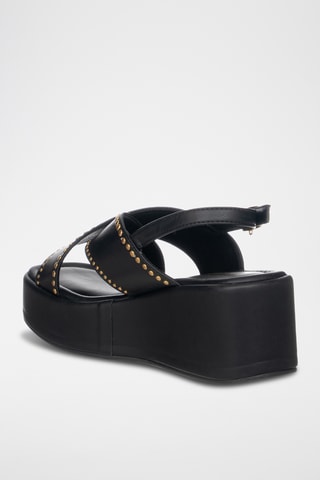 Sandalias de piel de cuña - Negro