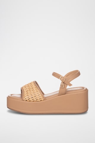 Sandalias de piel de cuña - Camel