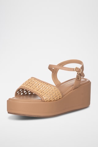 Sandalias de piel de cuña - Camel