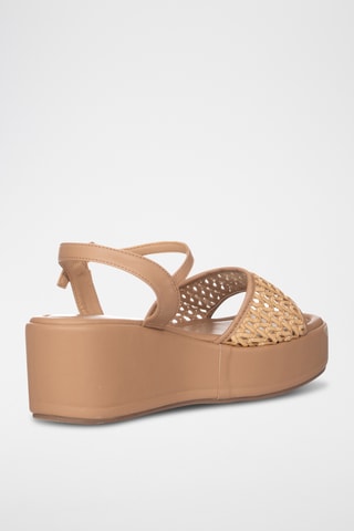 Sandalias de piel de cuña - Camel