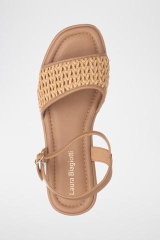 Sandalias de piel de cuña - Camel