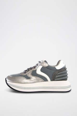 Zapatillas de piel bovina Merry Power - Blanco, plateado y gris