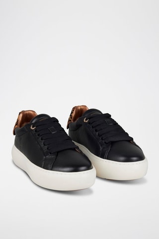 Zapatillas de piel con plataforma - Negro y beige