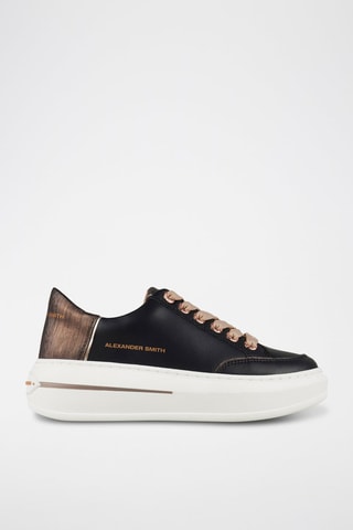 Zapatillas de piel con plataforma - Negro, marrón y dorado
