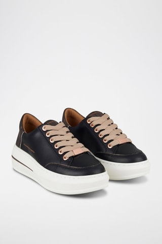 Zapatillas de piel con plataforma - Negro, marrón y dorado