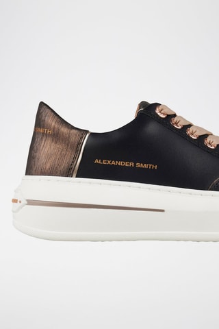 Zapatillas de piel con plataforma - Negro, marrón y dorado