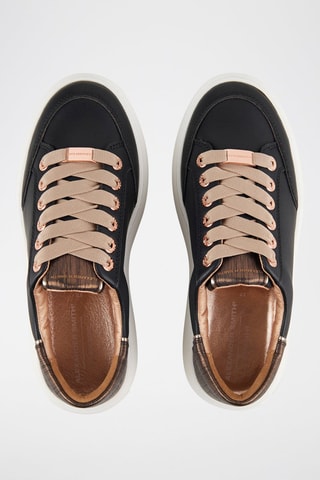 Zapatillas de piel con plataforma - Negro, marrón y dorado